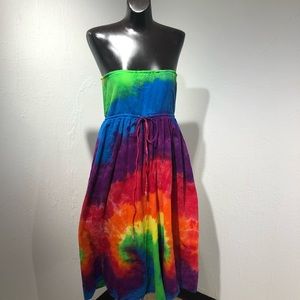 Moda International Tie Dye summer dress cotton sz small rainbow strapless